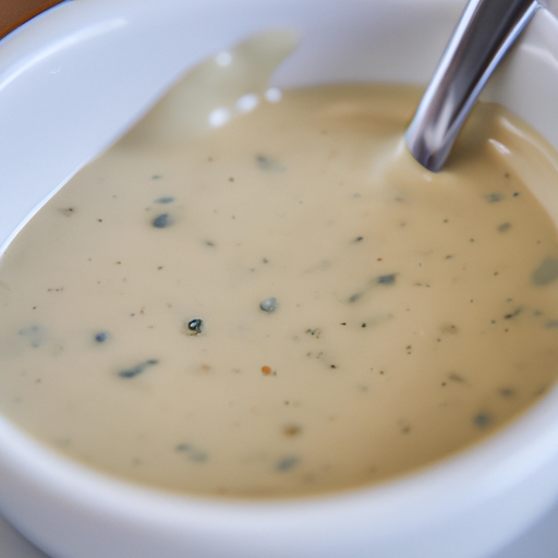 Creamy and tangy Caesar dressing in a small bowl, ready to be drizzled over the salad.